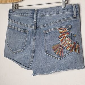 Driftwood Goldie Embroidered Bird Blue Denim Shorts Women's Size 30